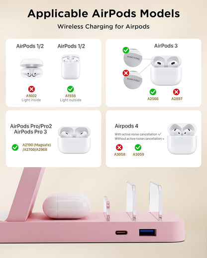 Wireless Charger for iPhone - 5 in 1 Charging Station for Multiple Devices Apple: Fast Wireless Charging Stand Dock for iPhone 17 16e 16 15 14 13 12 Pro Max Apple Watch Airpods