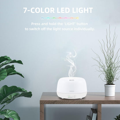 SEEDSEEL 300ML Essential Oil Diffuser with 7-Color LED Lights and Remote Control, Modern Minimalist Design, High-Efficiency Ultrasonic Mist Aromatherapy Diffuser for Home
