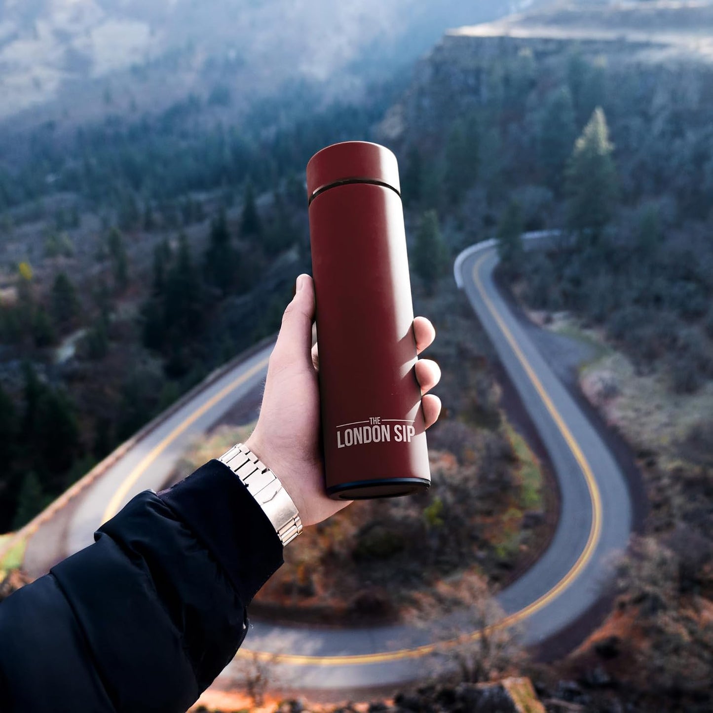 London Sip Multi-Purpose Tea Infuser Travel Mug and Tumbler Fruit Infuser Flask Hot and Cold Double Wall Stainless Steel Thermos with Extra-Long Infuser, Midnight Teal