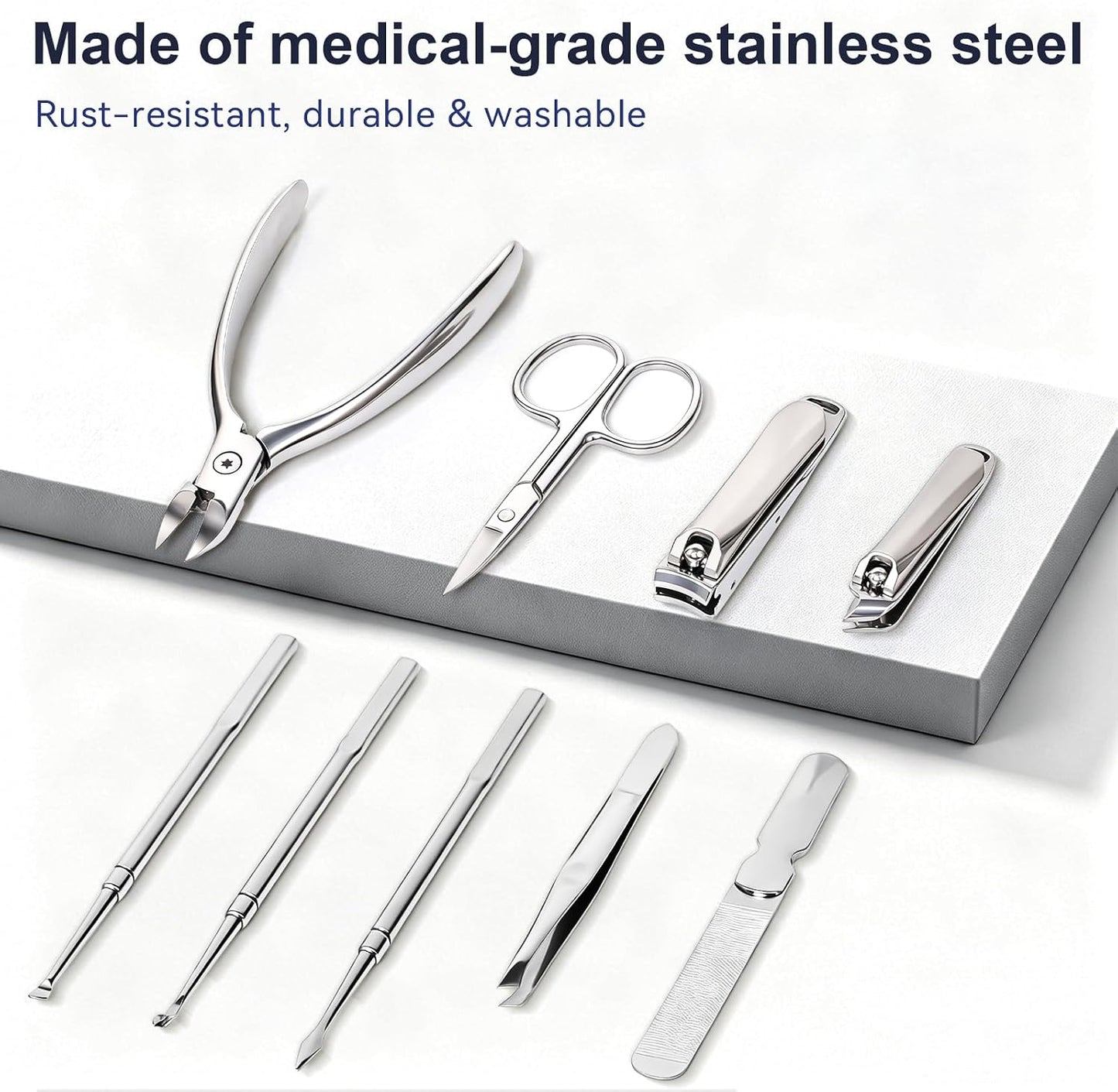9 in 1 Professional Manicure Pedicure Set, Premium Stainless Steel Nail Clipper Grooming Tools with Magnetic Leather Travel Case, Portable Nail Kit Gift for Men & Women(Black)