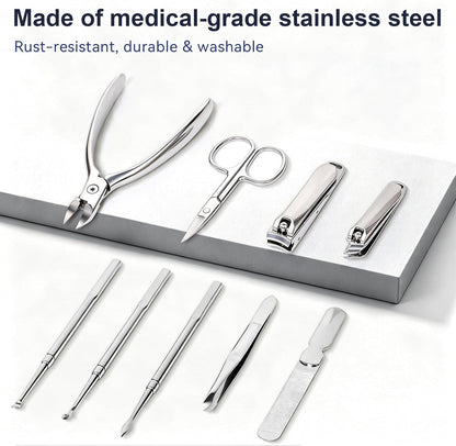 9 in 1 Professional Manicure Pedicure Set, Premium Stainless Steel Nail Clipper Grooming Tools with Magnetic Leather Travel Case, Portable Nail Kit Gift for Men & Women(Black)