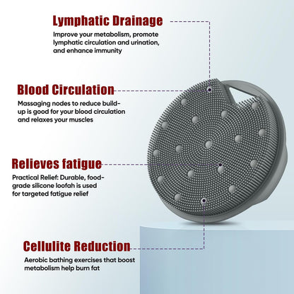 Silicone Body Scrubber -Anti Zinc Infused Exfoliating Body Scrubber | Anti Slip Silicone Loofah,Stiff & Soft Bristles for Cellulite Reduction,Blood Circulation - Black