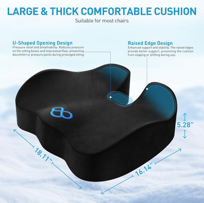 BlissTrends Seat Cushion with Velvet Cover, Thick Memory Foam Cushions for Office Chair, Car Seat, Airplane, Relieving Pressure Tailbone Sciatica Back Pain for Long Sitting, Car Drivers 4.7in Black