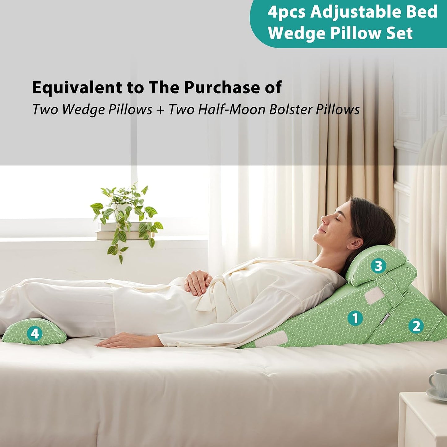 Bedluxe Wedge Pillow Headboard, 3PCS Orthopedic Bed Wedge Pillows Set for After Surgery, Adjustable Pillow Wedge for Acid Reflux&Back Pain Relief, Sleeping, Back Pillow for Bed Sitting Up, White/Grey