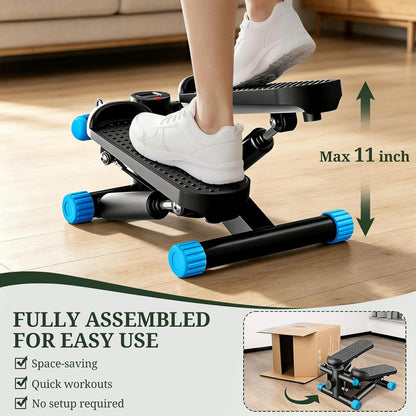 Mini Stair Steppers with Resistance Bands for Exercise at Home, Portable Exercise Twist Stepper Machine for Full Body Workout, Hydraulic Fitness Stepper with LCD Monitor, Black