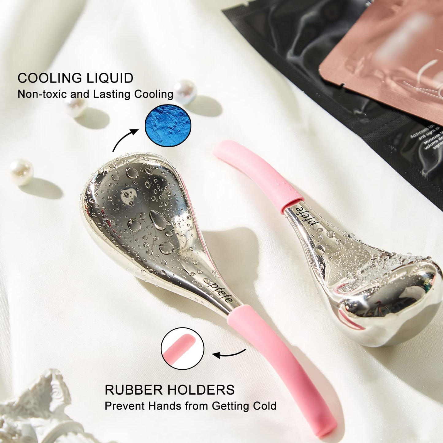 pfefe Ice Globes Facial Skin Care Tools for Women Face Eyes, Stainless Steel Face Beauty Cryo Sticks for Girls Ladies, Esthetician Supplies Cooling Spa Globes Cold Roller with Storage Case