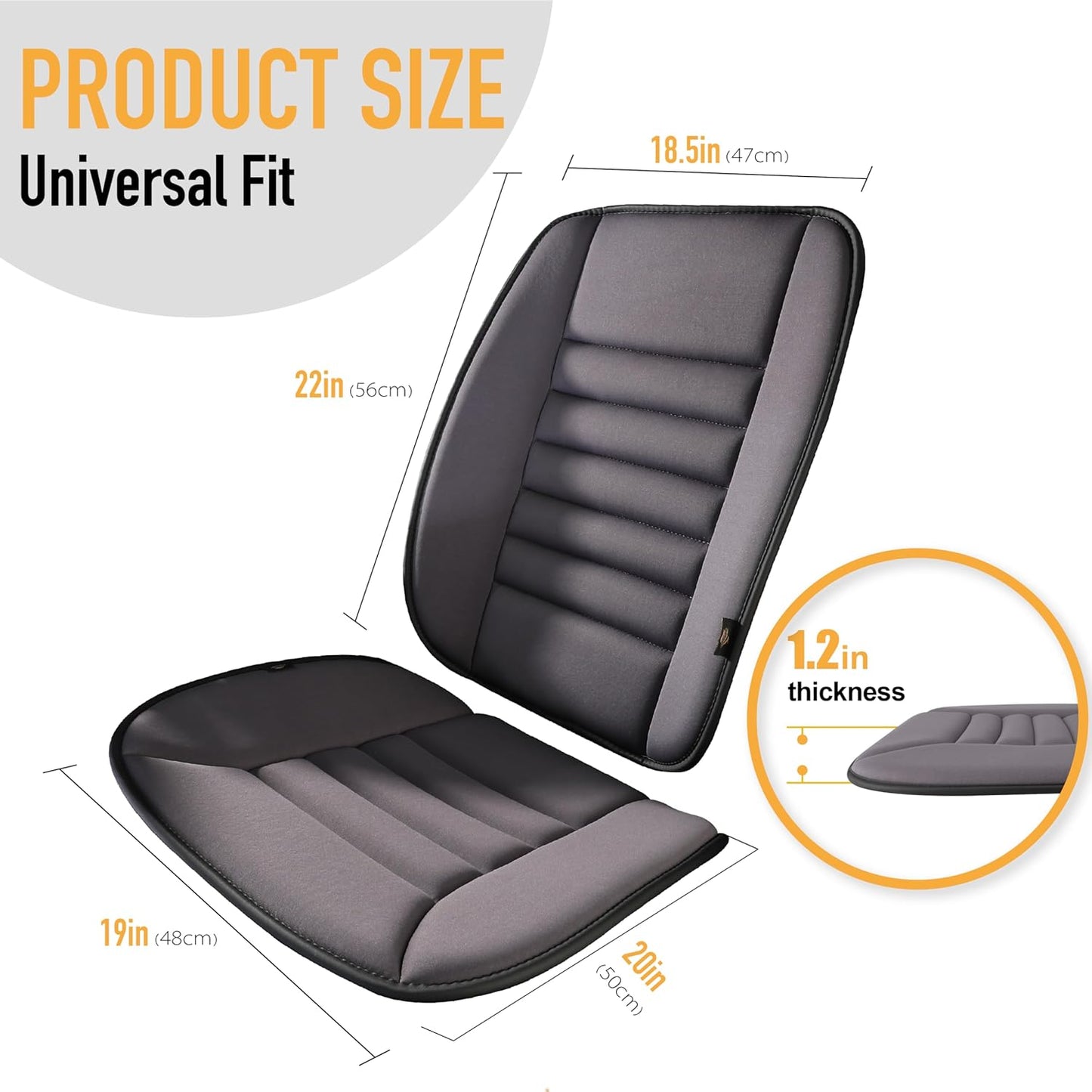 kingphenix Car Seat Cushion with Back Support Pillow: Enhanced Comfort Memory Foam Design for Pain Relief, Ideal for Drivers and Office Use - Ergonomic Lumbar Comfort for Long Sitting - Black