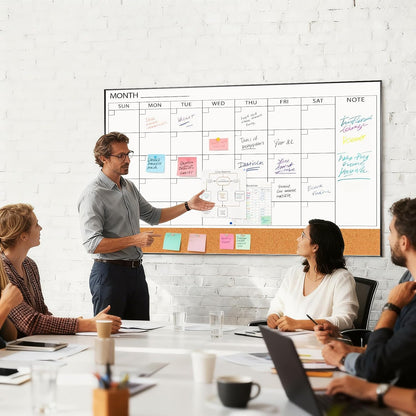 ARCOBIS Dry Erase Calendar with Cork Board for Wall, 24"x 18" Magnetic Calendar Whiteboard with Black Frame, Monthly Combination Board for School, Home, Office