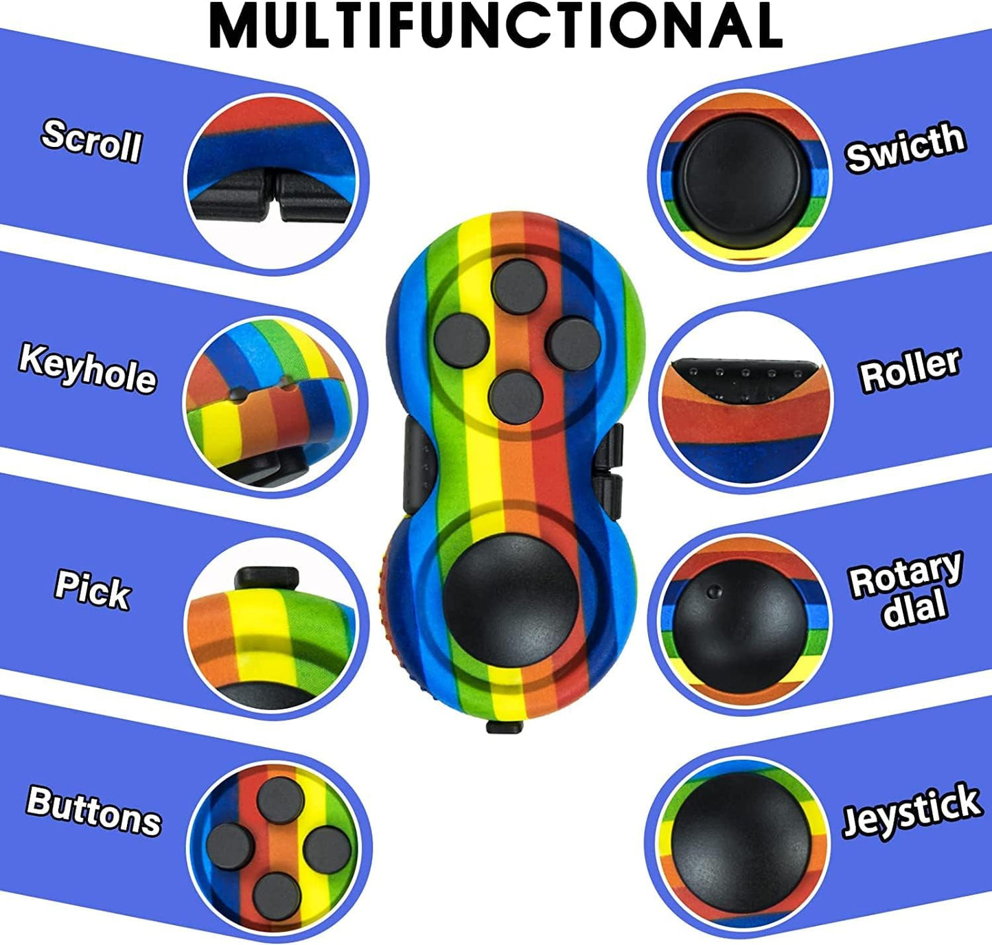 Original Fidget Toy Game, Rubberized Classical Controller Fidget Concentration Toy with 8-Fidget Functions and Lanyard - Excellent for Relieving Stress and Anxiety