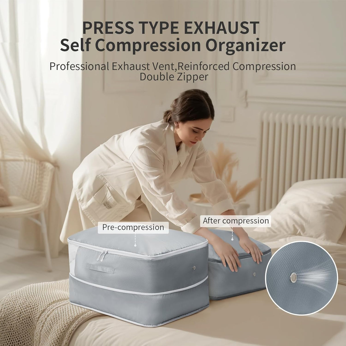 DIMJ Comforter Storage Bag - Blanket Storage Organizer Compression Bags, Large Capacity Ultra Space Saving Self Compression Organize for Bedding, Pillow, Duvet, Sheet Storage with Zipper Window