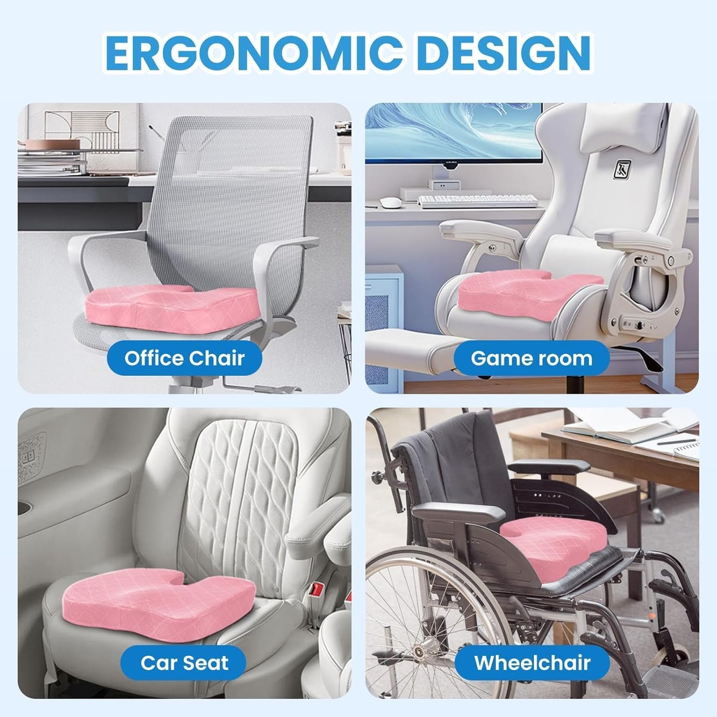 TushGuard Seat Cushion - Memory Foam Sitting Pillow for Office Chair, Car Seat, Airplane, Bleacher - Sciatica & Hip & Coccyx Pain Relief Desk Chair Cushion for Long Sitting Office Workers, Car Drivers