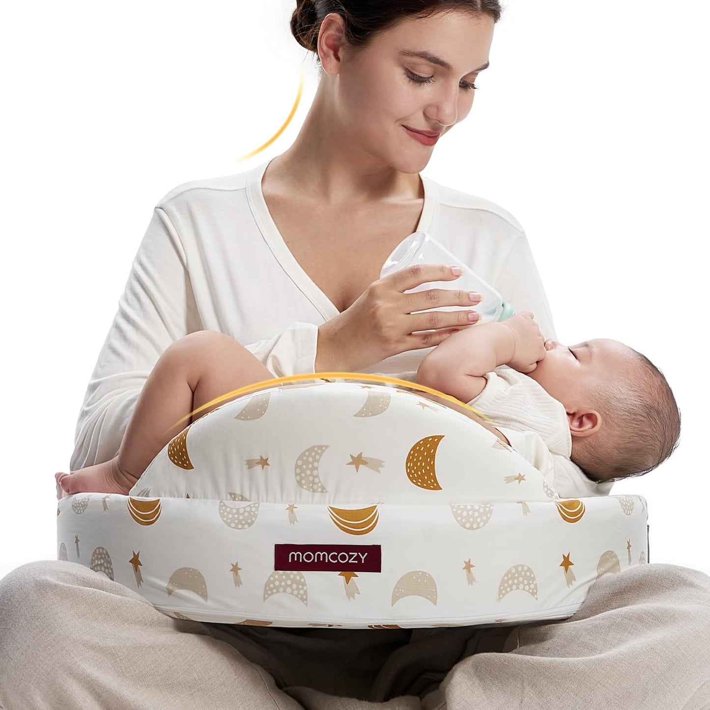 Momcozy CozyPro Nursing Pillow - All Around Lumbar & Arm Support - Safety Guard, Firm & Springy Memory Foam-Stable, Ergonomic Support, Easier Breastfeeding, Wider Cushion, Adjustable, Removable Cover