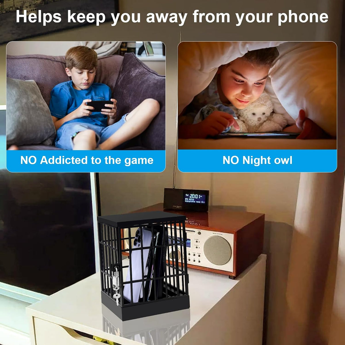 Gemaxvoled Cell Phone Jail Lock Box, Mobile Phones Prison Lockable Cage for Classroom Family Time Party