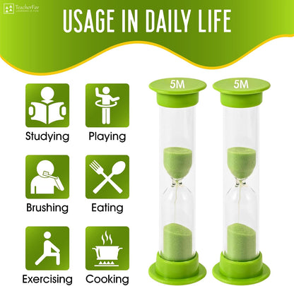 Sand Timer for Kids Set of 3 Small Colorful Hourglass Acrylic Covered Clock 1Min 2Min 5Min for Classroom, Home & Kids Room