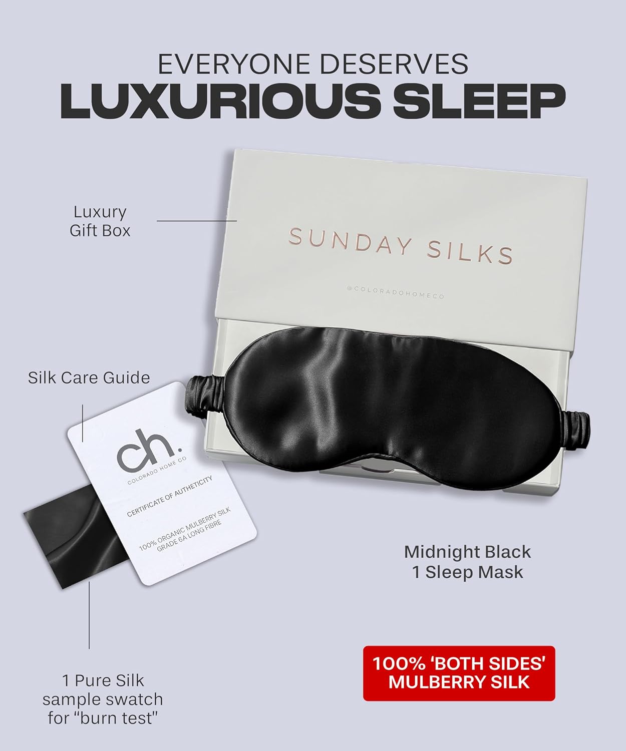 SUNDAYSILKS™ | Adjustable Silk Sleep Mask for Side Sleeper | Cloud-Like Comfort, Weighted for Deep Sleep | Soft Sleep Face Mask for Women & Men, Full Blackout, Cooling Silk Eye Mask for Sleeping