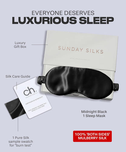 SUNDAYSILKS™ | Adjustable Silk Sleep Mask for Side Sleeper | Cloud-Like Comfort, Weighted for Deep Sleep | Soft Sleep Face Mask for Women & Men, Full Blackout, Cooling Silk Eye Mask for Sleeping