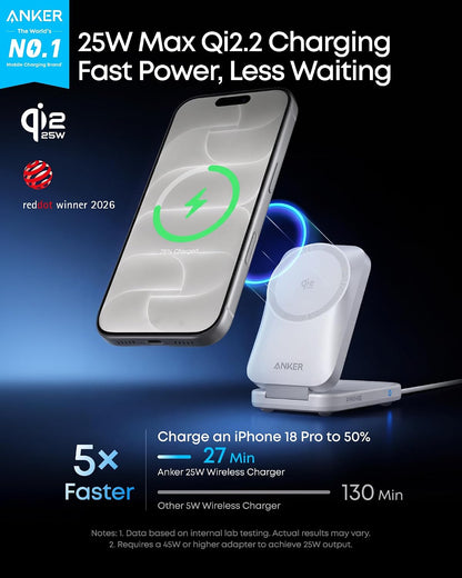 Anker Prime 25W Qi2.2-Certified Palm-Sized 3-in-1 Foldable MagSafe Charger