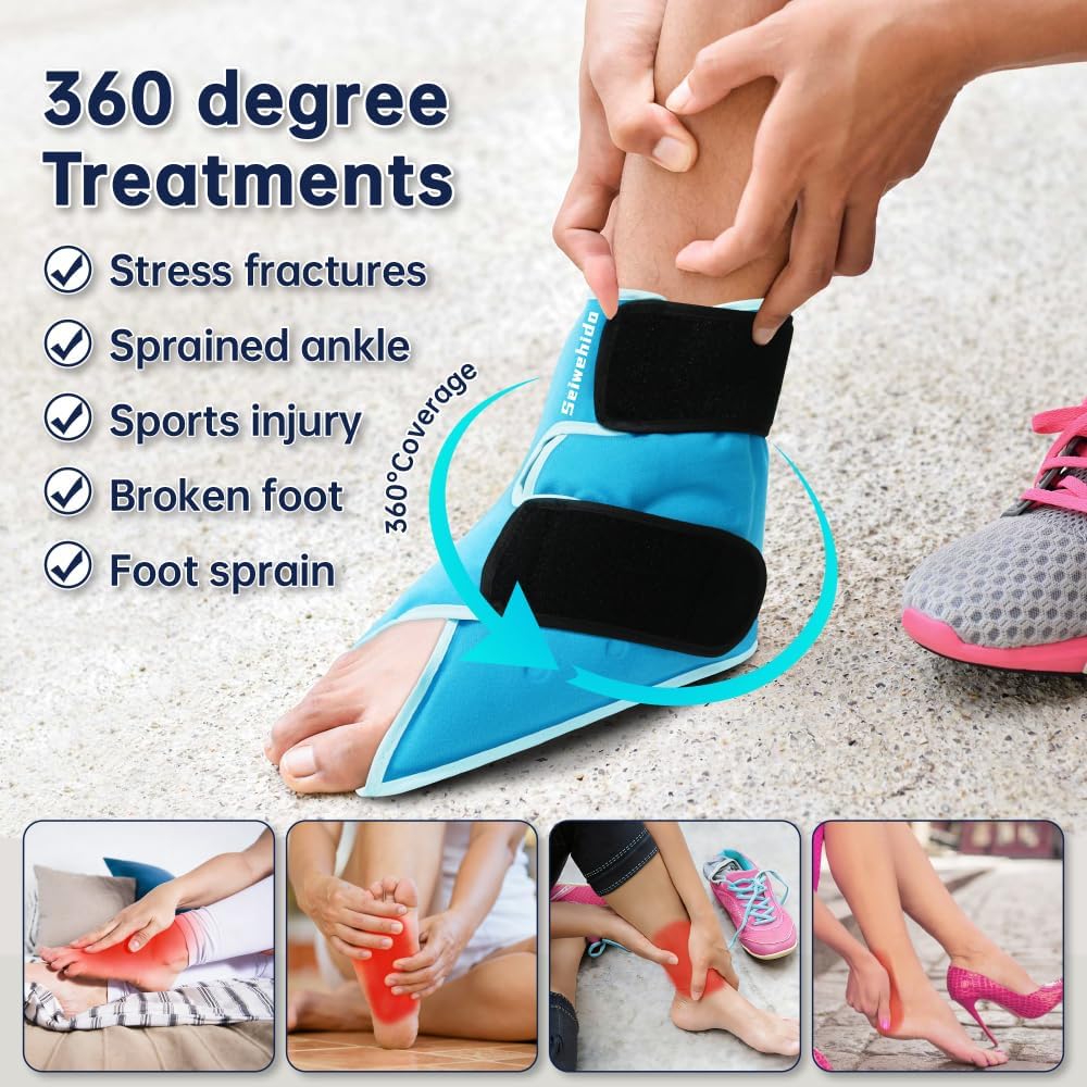 Ankle Ice Pack Wrap for Heel Swelling Pain Relief Reusable Gel Hot Cold Compress for Achilles Tendonitis Plantar Fasciitis, Post-Surgery, Sports Injury(1pcs,Blue)