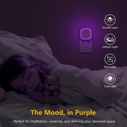 YUNLEX 2 Pack Amber Night Light, Dusk to Dawn Sensor, Warm Glare-Free Reflected Glow, 3-Level Dimmer, Auto On/Off, Plug-in LED Nightlight for Bedroom, Kids, Bathroom, Sleep, Baby Nursery, Toddler