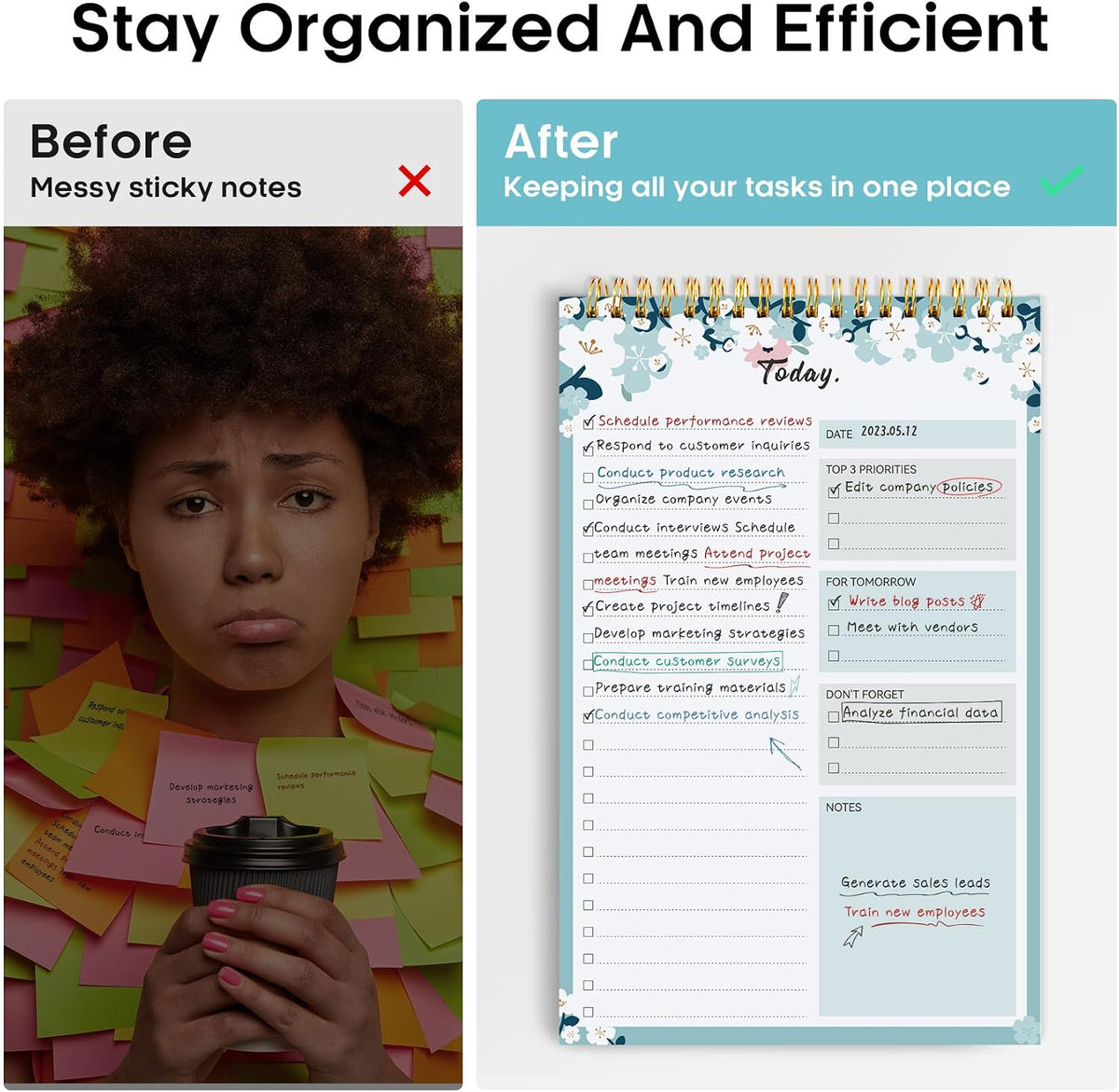 Taja To Do List Notepad, Undated Daily Planner for Work and Goal Setting