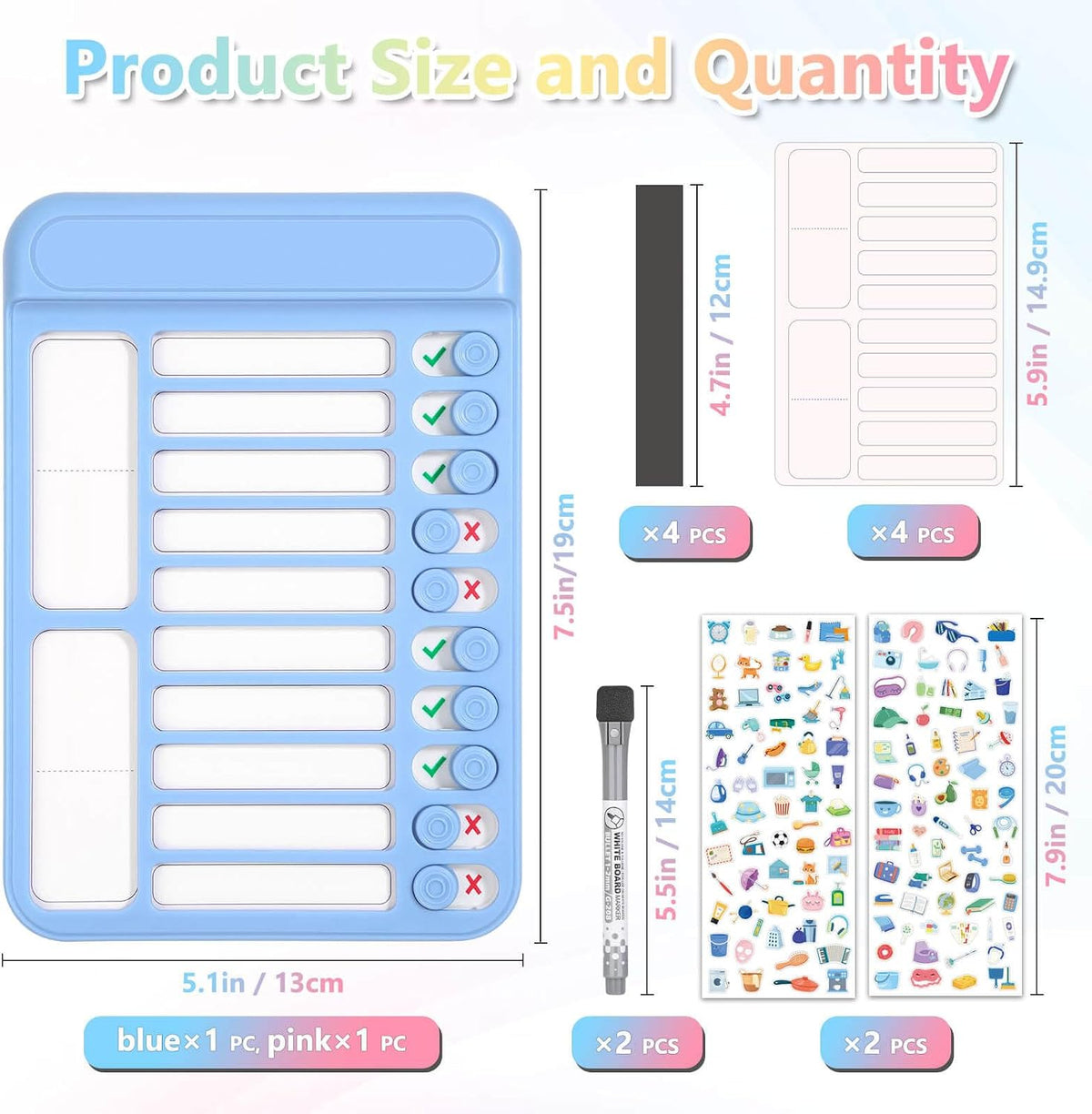 Audab Dry Erase Chore Chart for Kids, Magnetic Whiteboard Checklist Board, Chore Checklist Slider to Do List Board, Daily Routine Chart Schedule Board Task Tracker for Home Refrigerator, Wall, Desk