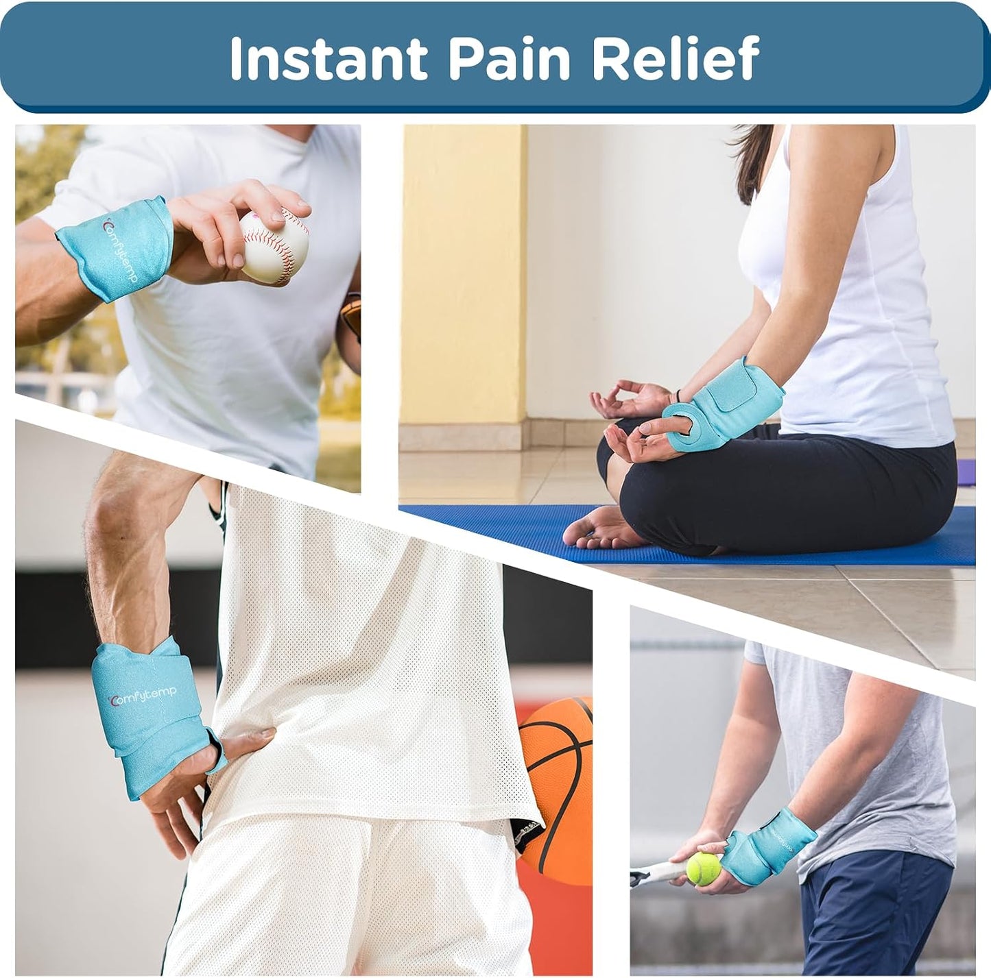 Comfytemp Wrist Ice Pack Wrap Carpal Tunnel Relief Wrist Brace, 2 Packs, FSA Eligible HSA, Gel Ice Packs for Injuries Reusable Wrap for Hand Pain, Hot Cold Compress Hand Brace, Men Women Recovery Item