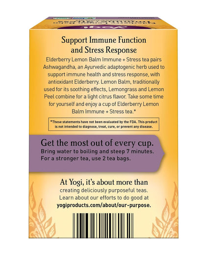 Yogi Tea, Tea Immune Stress Elderberry Lemon Balm Organic, 16 Count