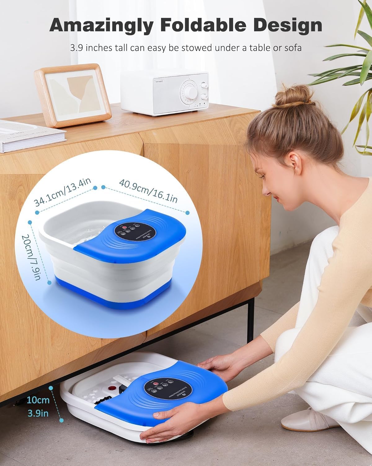 Collapsible Heated Foot Spa with Bubble and Red Light Temperature Control Foot Bath Massager and Soaking Tub Featuring 8 Shiatsu Massage Rollers Pumice Stone and Built-in Timer Ideal Gift for Wife,Mom