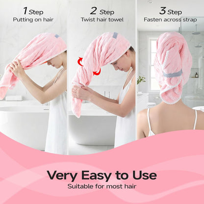 REDKISS 3 Pack Microfiber Hair Towels - Extra Large Hair Towel Wrap for Women, 24x42 inch Hair Towels with Elastic Strap, Super Soft Hair Drying Towels for Long, Thick, Curly Anti Frizz Turbans