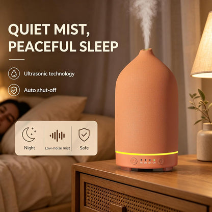 Gooamp 200ML Ceramic Essential Oil Diffuser for Home - Ultrasonic Aromatherapy Diffuser Humidifier with 7 Color LED Lights, Auto Shut-Off, 3 Timers for Bedroom, Office, Yoga, Black