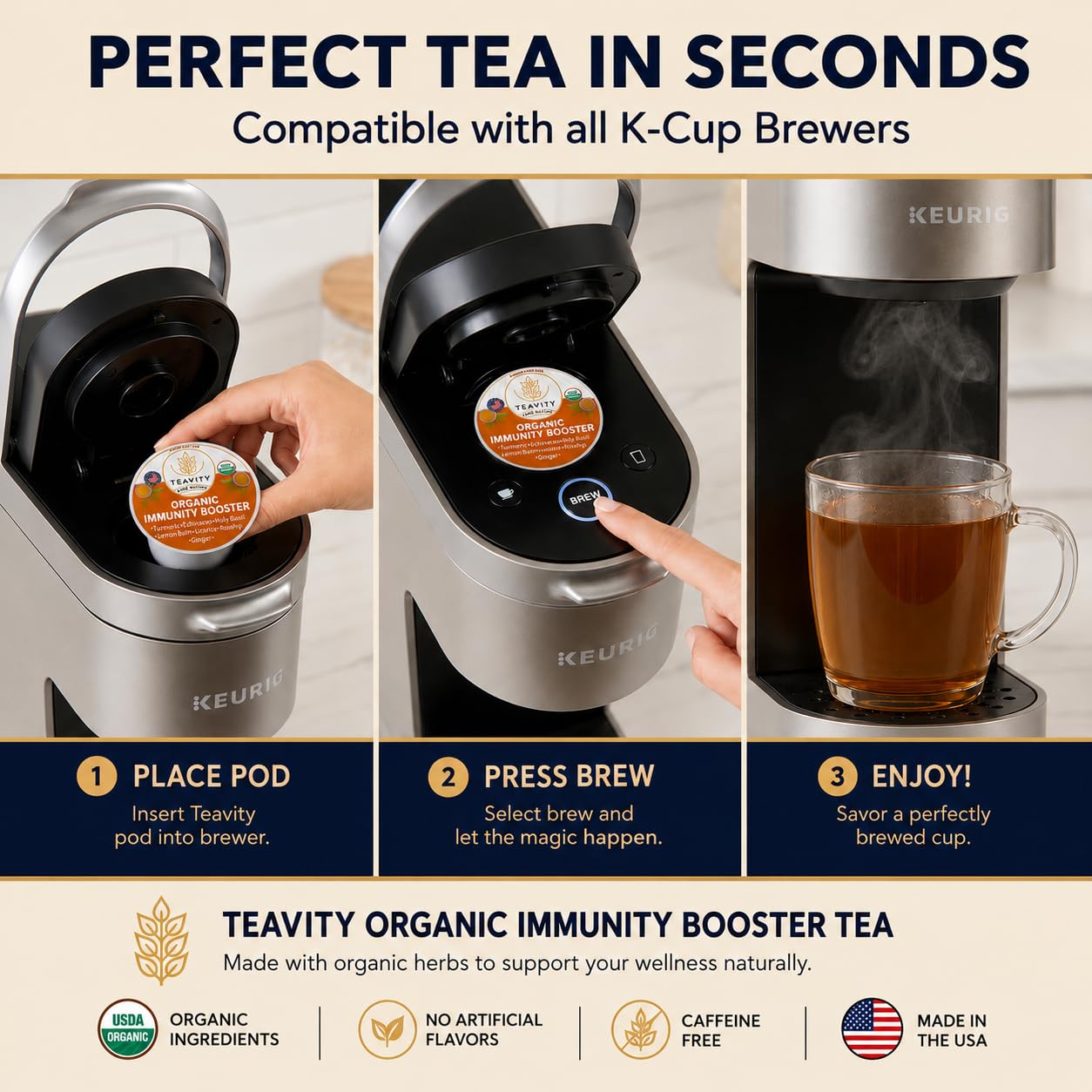 Organic Chamomile and Lavender Tea Pods for Keurig - Decaf Herbal Tea for Keurig K Cups - Honey Chamomile Lavender by Teavity (12 Tea Pods)