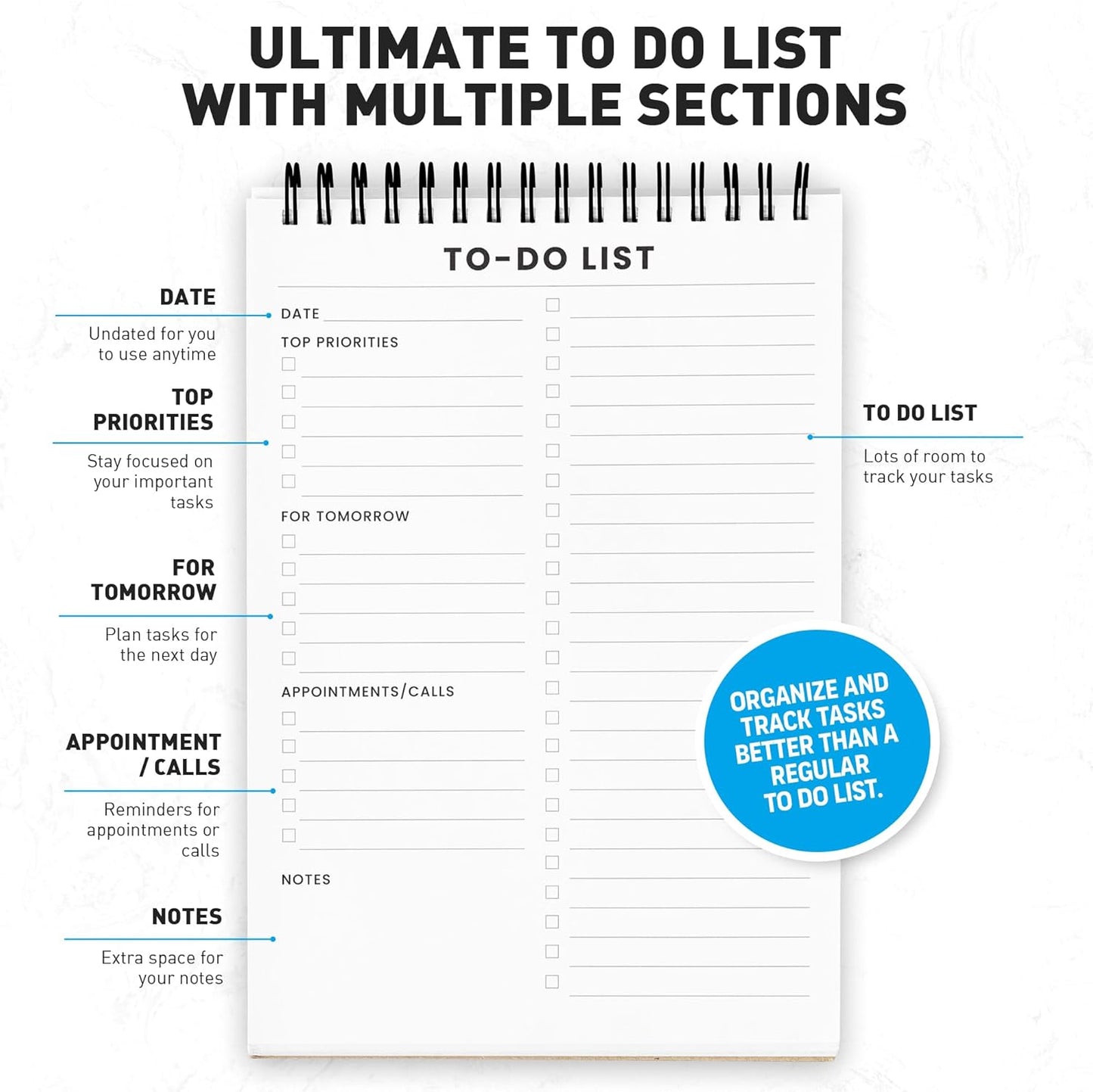 Weekly Planner Pad: To Do List Desk Notepad with Multiple Sections - 8.5x11" 52 Sheets - Undated Tear Off Notebook Calendar - Habit Planning Tracker, Task Goal Checklist Organizer - Agenda Plan Pad