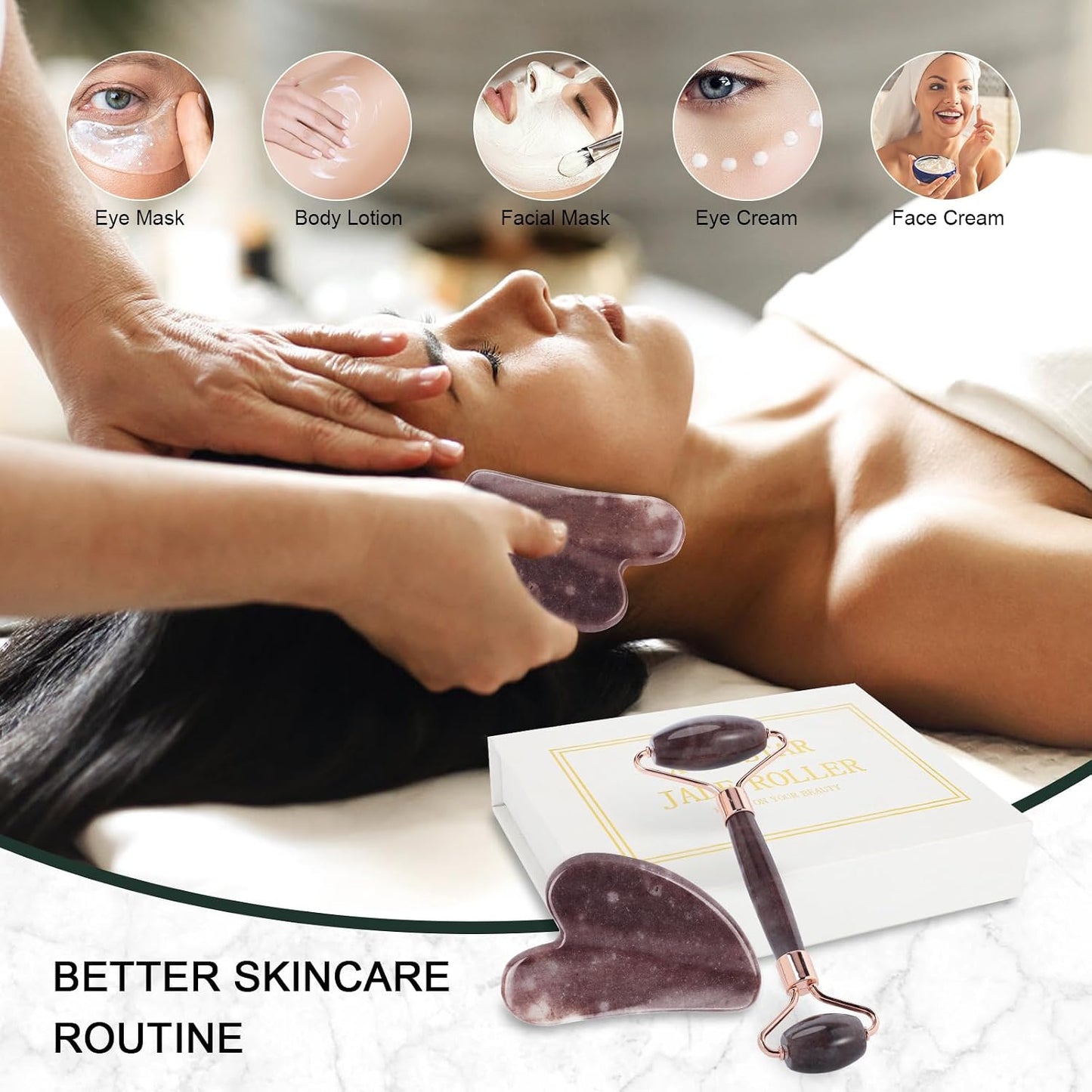 Jade Roller for Face, Facial Roller Massager Skin Care Tool, Gua Sha Facial Tools for Face, Neck, Eyes, Reduce Puffiness of The Skin - White