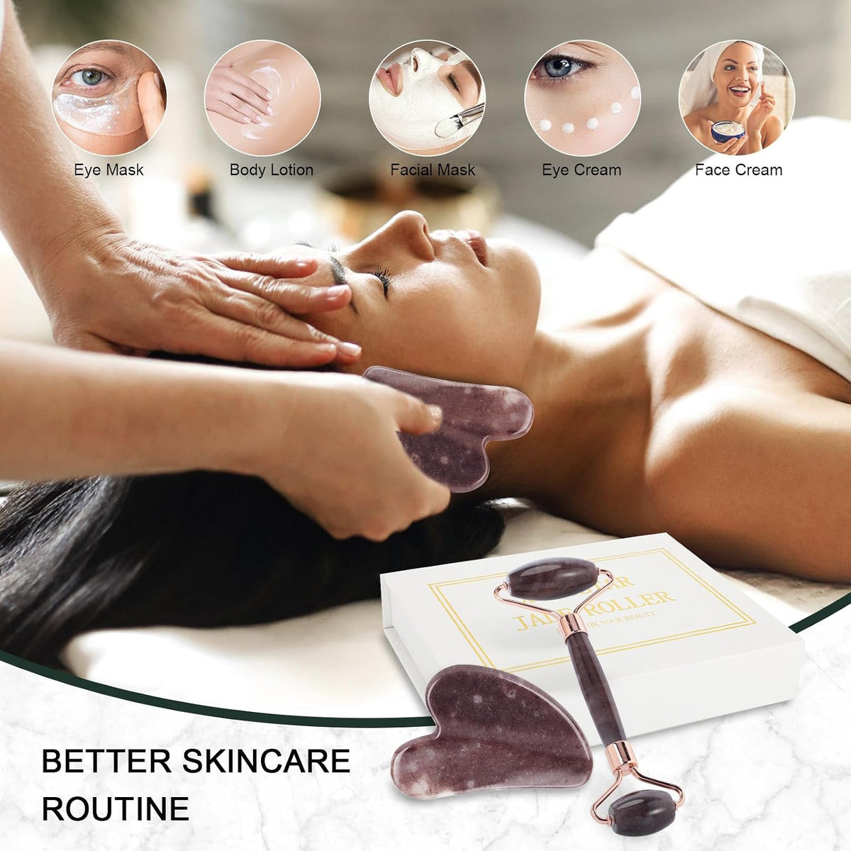 Jade Roller for Face, Facial Roller Massager Skin Care Tool, Gua Sha Facial Tools for Face, Neck, Eyes, Reduce Puffiness of The Skin - White