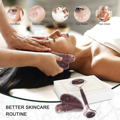 Jade Roller for Face, Facial Roller Massager Skin Care Tool, Gua Sha Facial Tools for Face, Neck, Eyes, Reduce Puffiness of The Skin - White