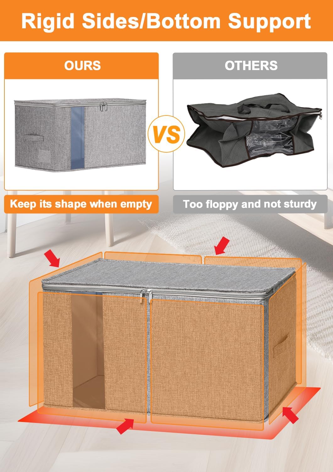 punemi 60L Sturdy Comforter Storage Bag, Blanket Organizer, Grey