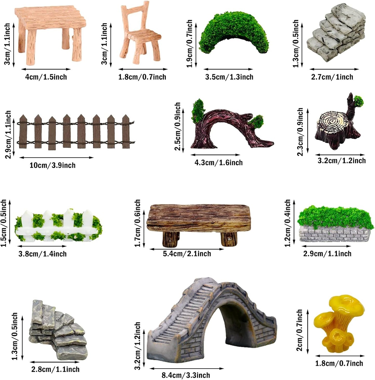 Cayway 26 PCS Outdoor Fairy Garden Miniatures Mini Zen Garden Accessories, Artificial Grass, Model Trees, Terrarium Ornaments, Dollhouse Supplies, Bonsai Decorative Craft Tools Kit