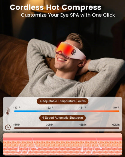 Cordless Heated Eye Mask, 4 Temp Timed Shutdown for Dry Eyes & Sleep Relief