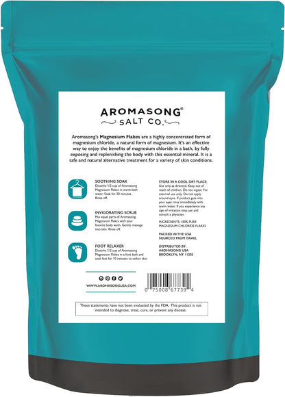 Aromasong Dead Sea Magnesium Flakes for Bath - More Than 16,325 Mg Magnesium Chloride per Bath - Superior Alternative to Epsom Salt - Used as Muscle & Foot Soak - 4 Lb Bag