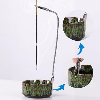 Modern Incense Holder with Flexible Metal Stand, Silver Ash Collector Base, Minimalist Design for Home Meditation and Aromatherapy. (Black + Clip)