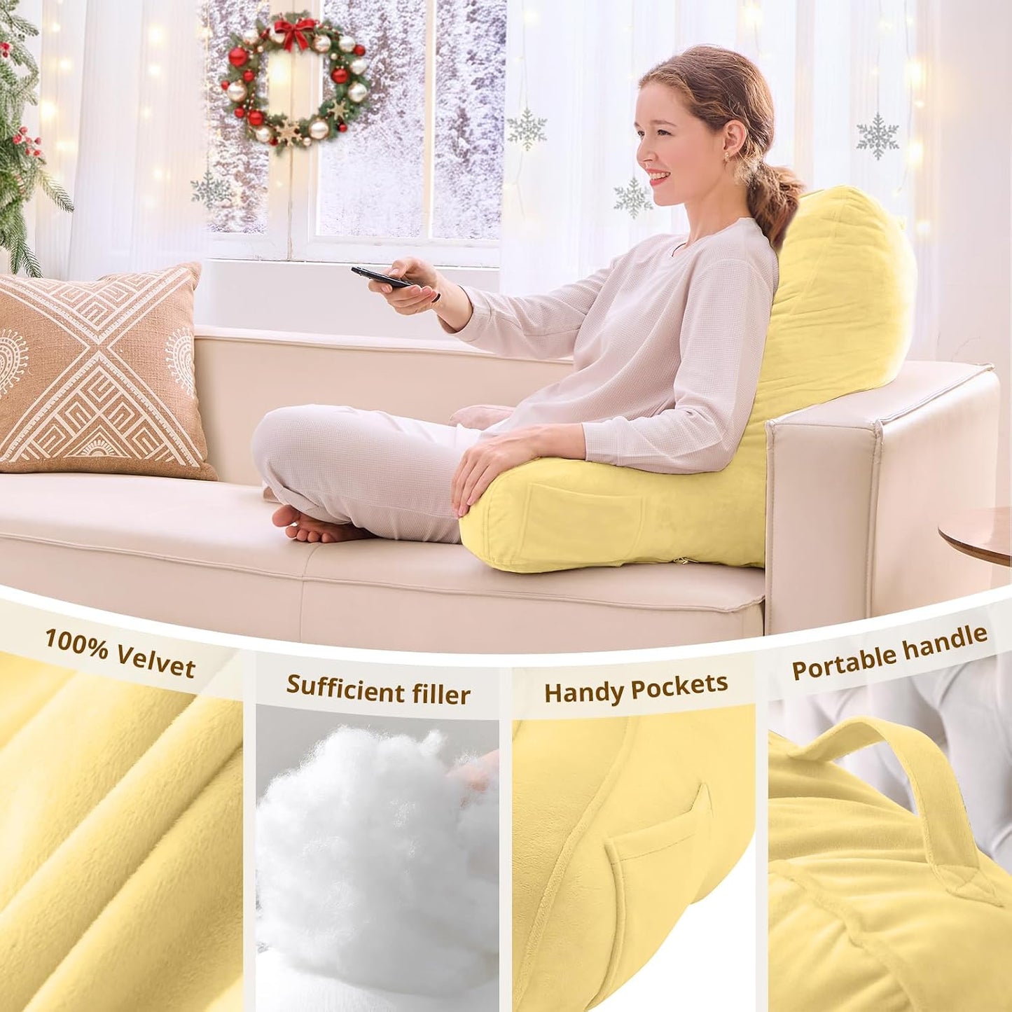 Sasttie Reading Pillows for Sitting in Bed Adult, Back Pillow Bed Sitting Up, Back-Rest Support Cushion for Sit Up on Couch, Sofa, and Floor, Dorm Essentials, Oeko-Tex Certified, Dark Grey