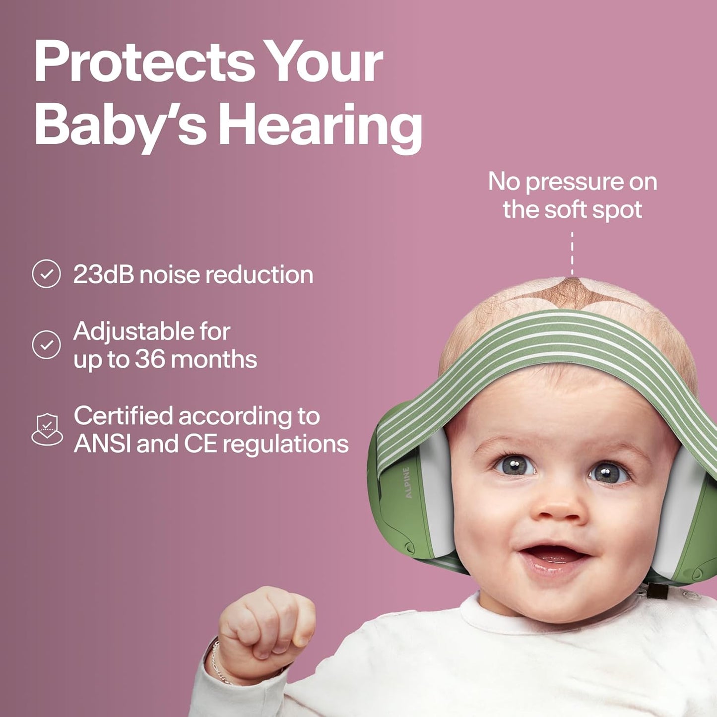 Alpine Muffy Baby Ear Protection for Babies and Toddlers up to 36 Months - CE & ANSI Certified - Noise Reduction Earmuffs - Comfortable Baby Headphones Against Hearing Damage & Improves Sleep - Blush