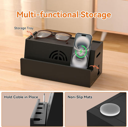 Bamboo Cable Management Box, White, 31X14X15.5CM