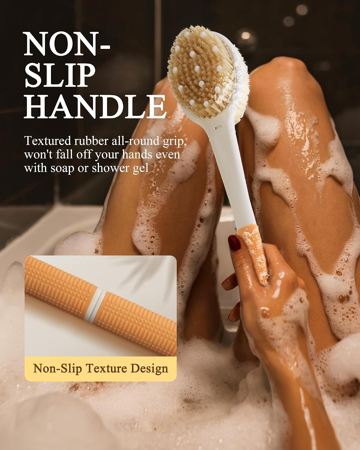 Dry Brushing Body Brush for Massage - Natural Boar Bristle Exfoliating Brush with Massage Nodes for Lymphatic Drainage, Cellulite, Blood Circulation Improving Skin Health for Women Men Elderly(Grey)