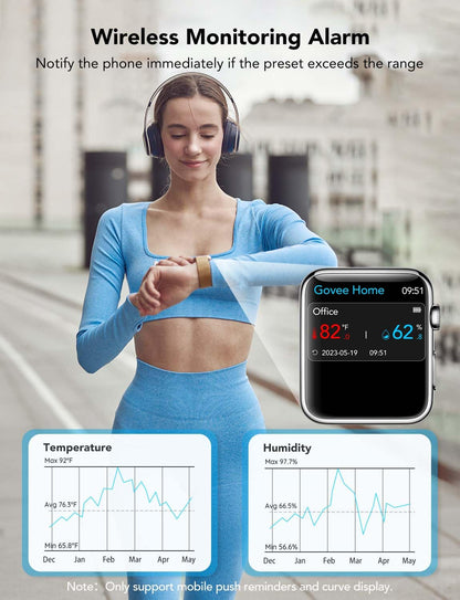 Govee WiFi Thermometer Hygrometer H5103, Indoor Bluetooth Temperature Humidity Sensor with Electronic Ink Display, App Notification Alert, Free Data Storage Export, Digital Remote Monitor for Bedroom
