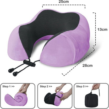 Travel Pillow, Memory Foam Neck Pillow for Traveling, U Shape Neck Pillow Airplane Portable Flight Pillow Travel Kit with 5D Contoured Eye Masks and Earplug for Plane Train Car Home Office