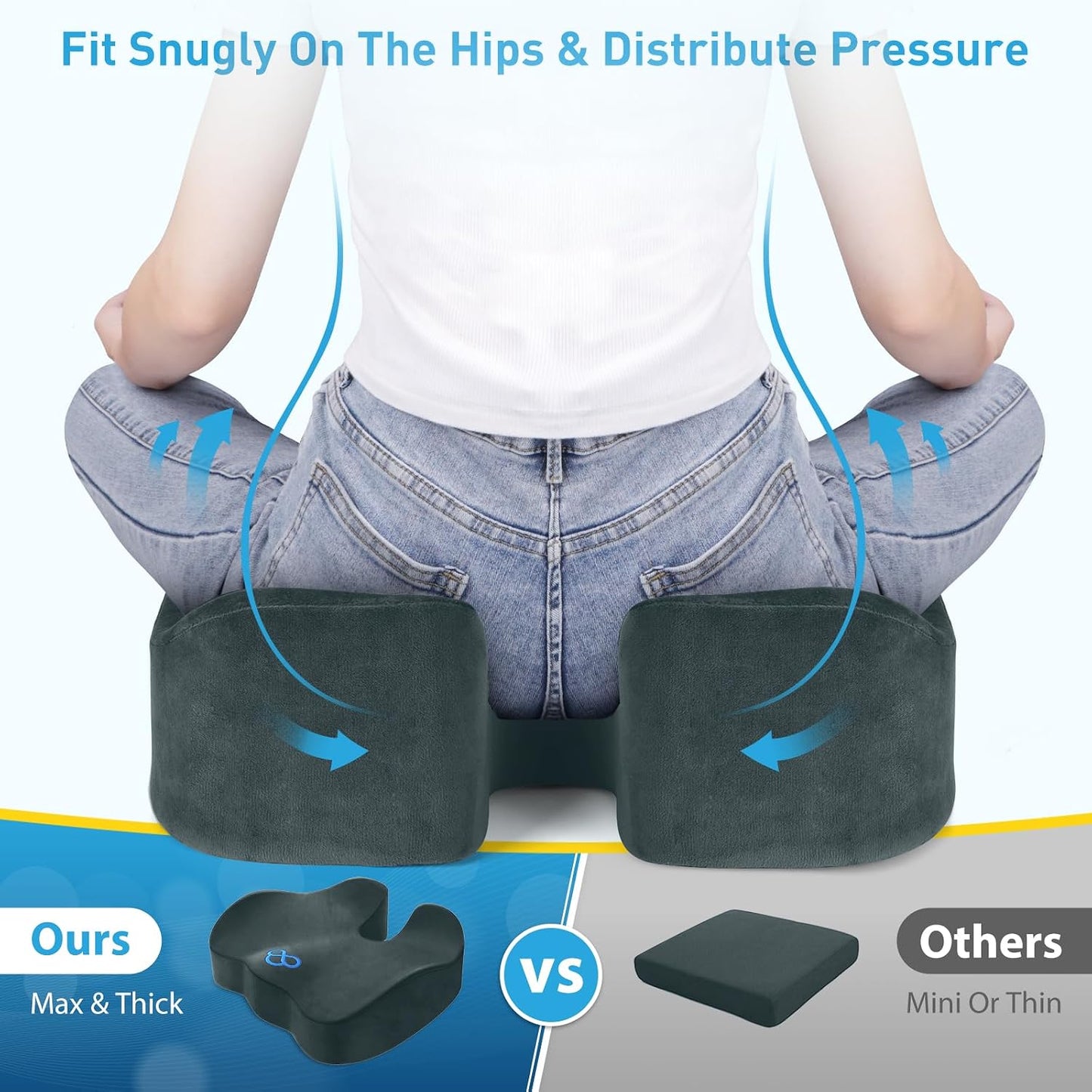 BlissTrends Seat Cushion with Velvet Cover, Thick Memory Foam Cushions for Office Chair, Car Seat, Airplane, Relieving Pressure Tailbone Sciatica Back Pain for Long Sitting, Car Drivers 4.7in Black