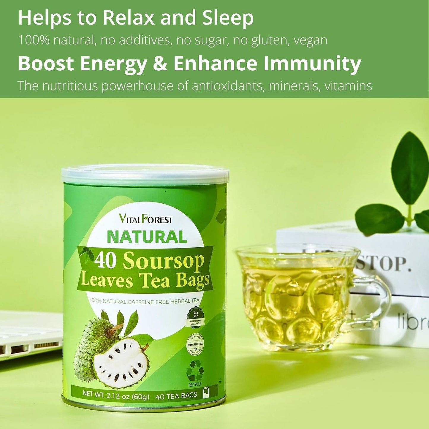 60 Lemon Balm Tea Bags - VitalForest Dried Lemon Balm Leaves Tea -1.5g/Bags, Calming Herb, Stress Relief & Sleep Support, Non-GMO, Caffeine-Free