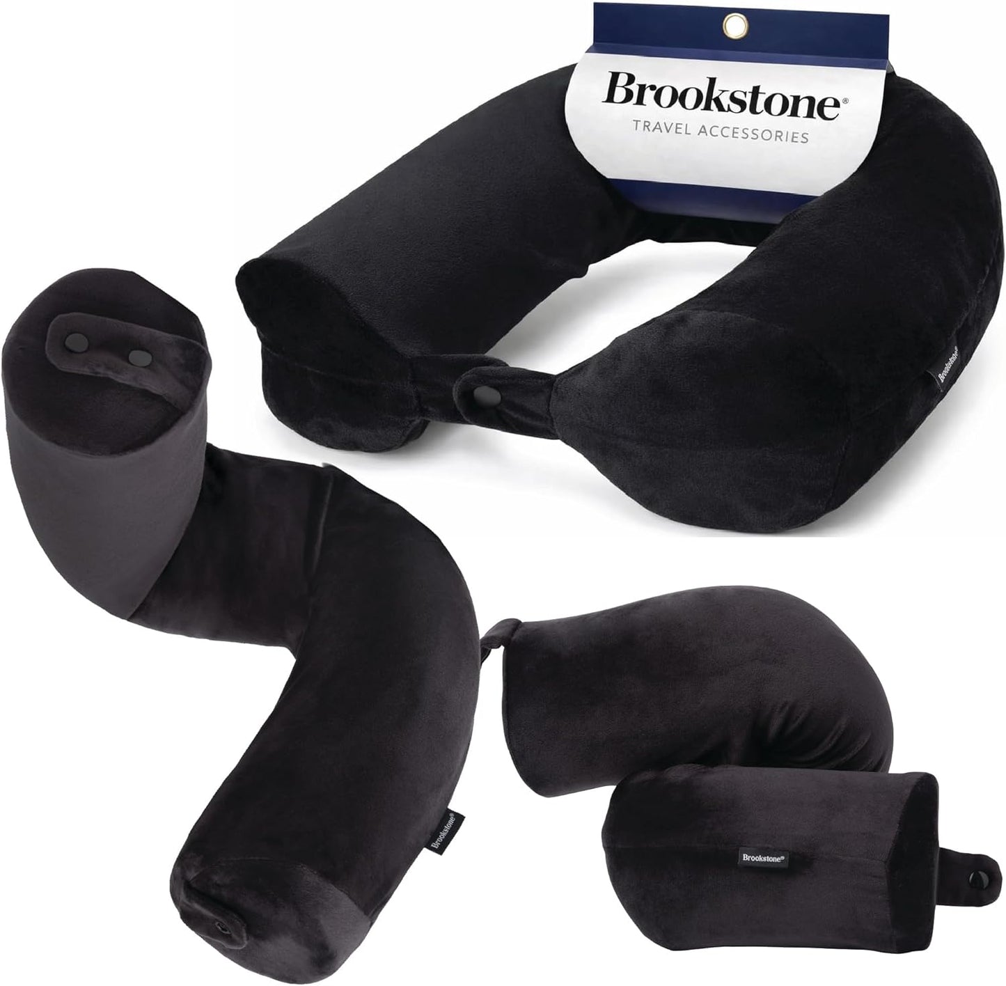 Brookstone Free Form Travel Pillow - Lightweight Flexible Memory Foam Travel Neck Pillow for Sleeping, Car, Airplane & Travel Support, Blue