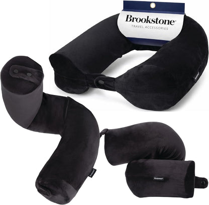 Brookstone Free Form Travel Pillow - Lightweight Flexible Memory Foam Travel Neck Pillow for Sleeping, Car, Airplane & Travel Support, Blue